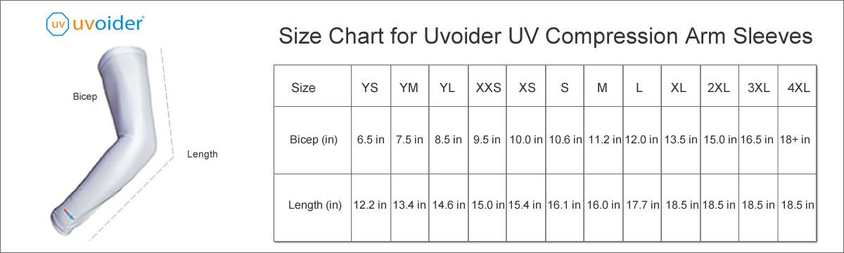Uvoider UV Compression Arm Sleeves Size Chart